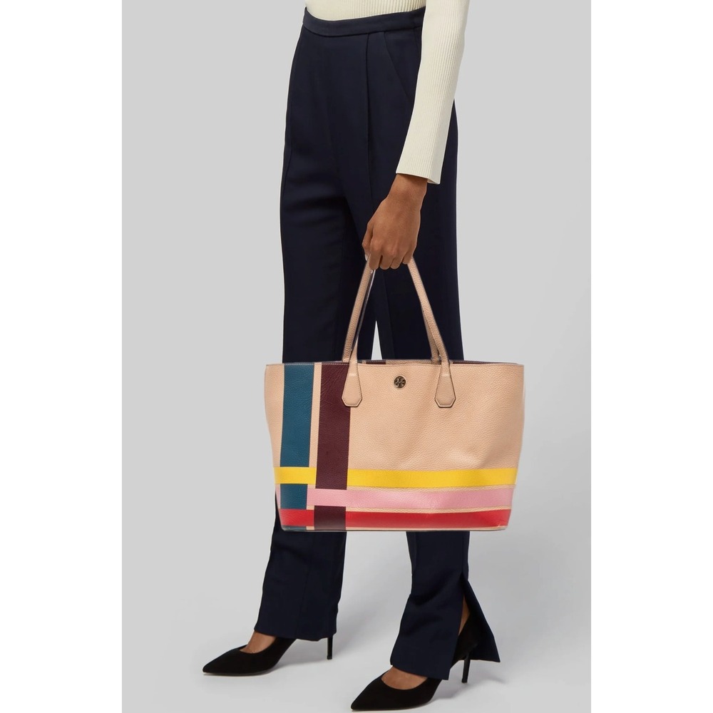 Tory Burch neutral leather peach tote bag